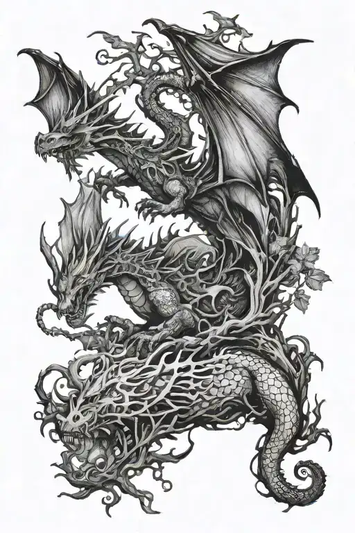 A Dragon Flying Over A Mystical Forest