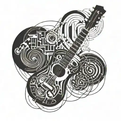 A Geometric Design Incorporating Musical Notes And Guitar Strings