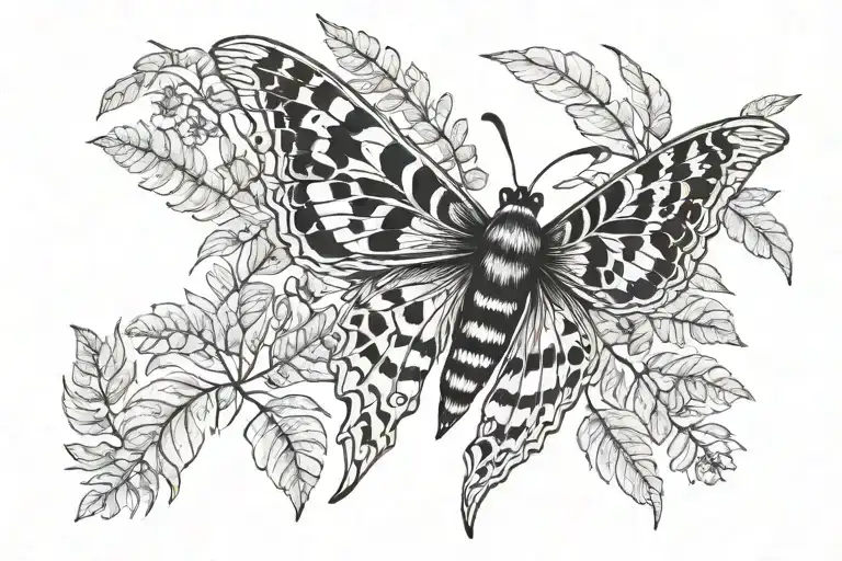 Moth With Black And White Ferns