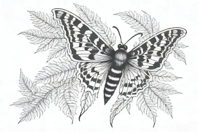 Moth With Black And White Ferns