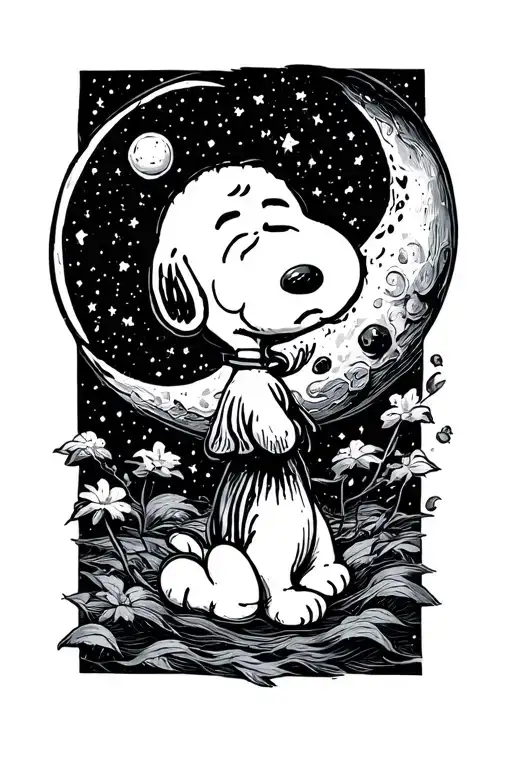 Snoopy Sleeping Moon Surrounded