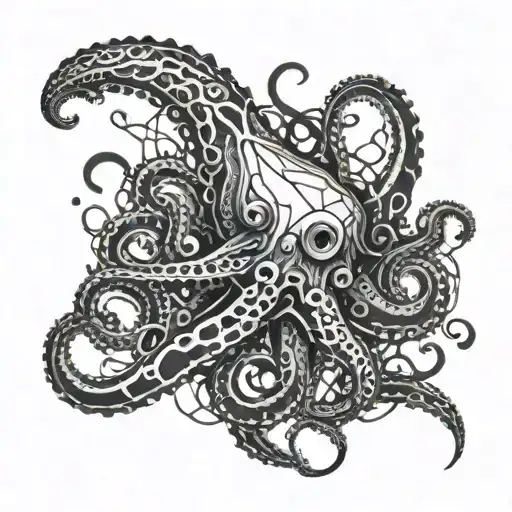 An Intricate Mechanical Octopus Swimming In A Sea Of Musical Notes