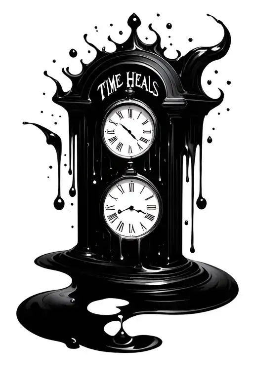 A Clock Melting Into A Puddle With The Words 'Time Heals' Incorporated In A Creative Way