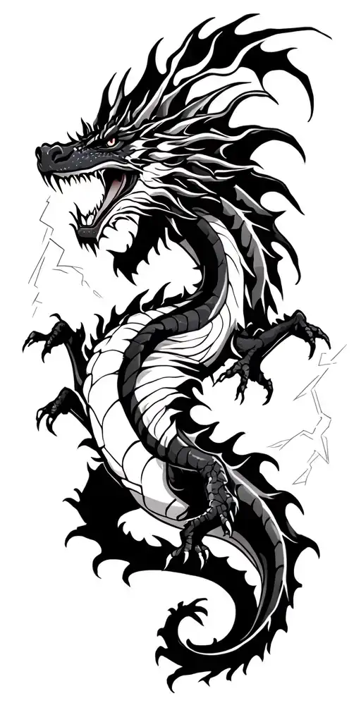 Full Body Dragon With Lightning In The Background