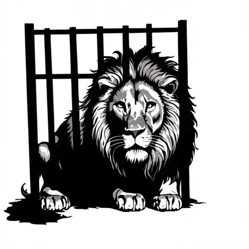 Lion Behind Bars Trying To Escape