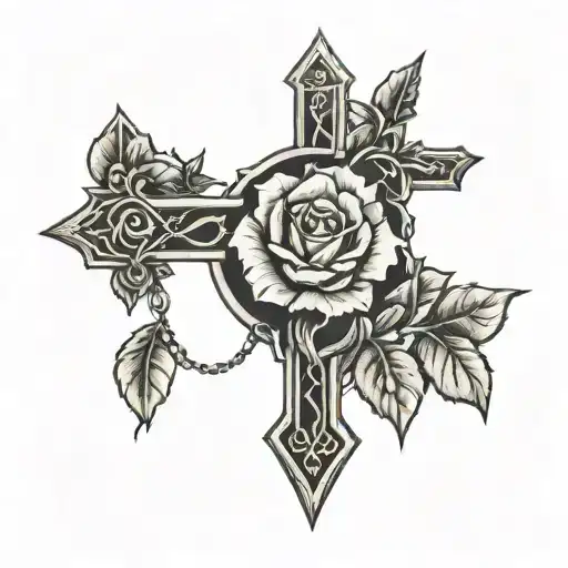 Broken Cross With Rose