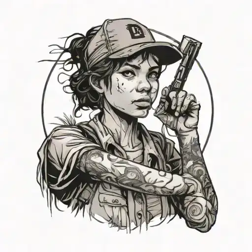 A Tattoo Of Clementine From The Walking Dead Telltale Games Series In The Background Blackwork