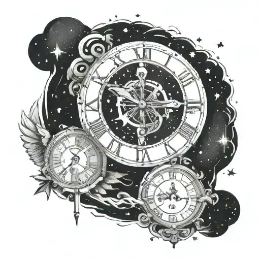 Caduceus Symbol In Side A Clock Floating In Space Surrounded By The Universe And Stars