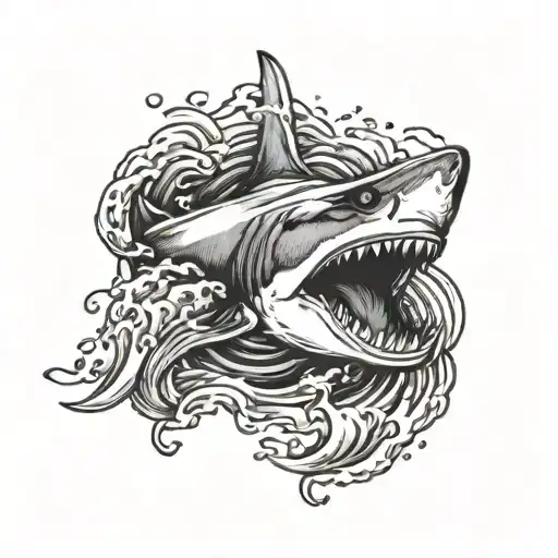 A Shark Emerging From A Splash Of Water With A Hidden Message In The Waves