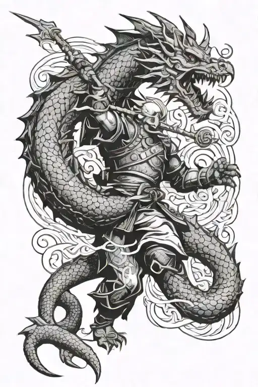 Samuria Fighting A Dragon