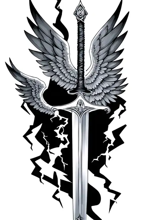 Sword With Wings Around It With Lightning