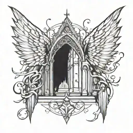 A Gothic Cathedral Intertwined With Angel Wings