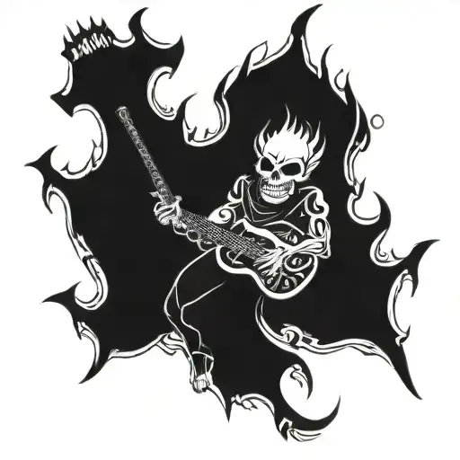 Heavy Metal Demon Holding A Flaming Guitar Surrounded By Skulls And Chains