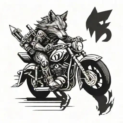 A Futuristic Motorcycle Design Incorporating Elements Of A Wolf Holding Two Swords