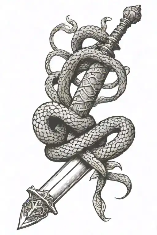 Medieval Sword And Snake Coiled