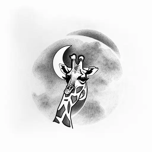 Giraffe With Moon And Leaves
