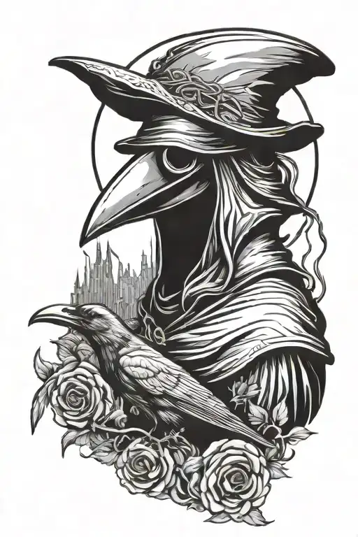 Plague Doctor With A Big Crow And A Half Moon
