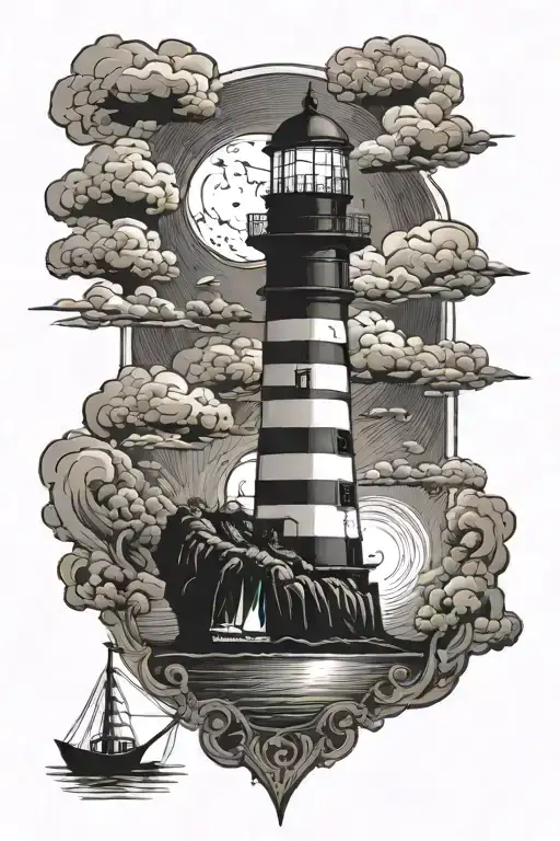 Black Lighthouse With Dark Clouds