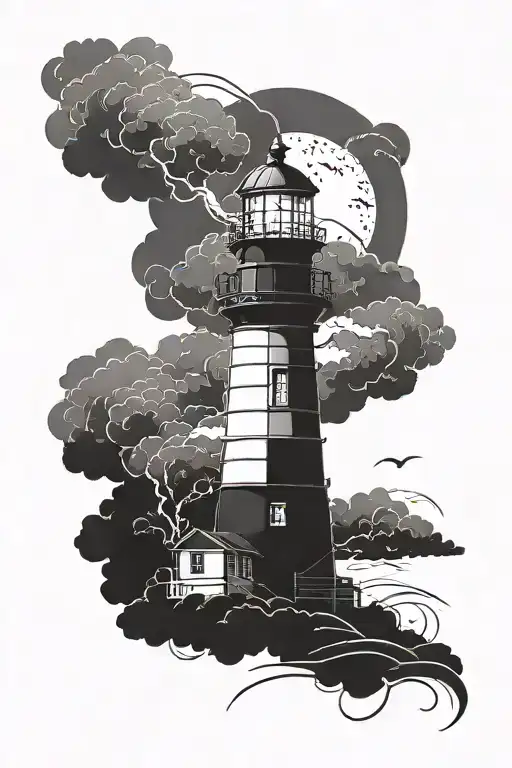 Black Lighthouse With Dark Storm Cloud