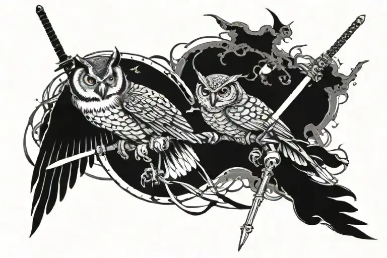 Ronin And Owl Split In Middle By Sword