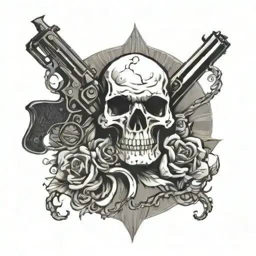 Outlaw On A Wanted Poster With A Skull And Crossed Revolvers Underneath