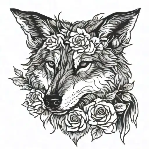 Wolf Head With Roses Around It