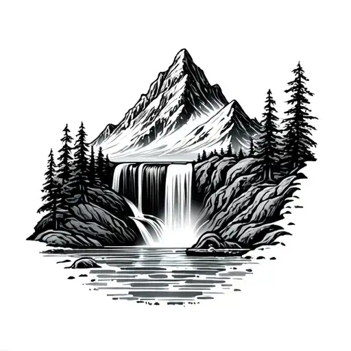 Waterfall With Mountain Peak