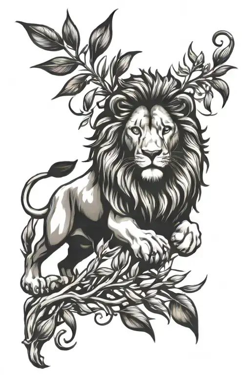 Lion Roaring With Olive Branches