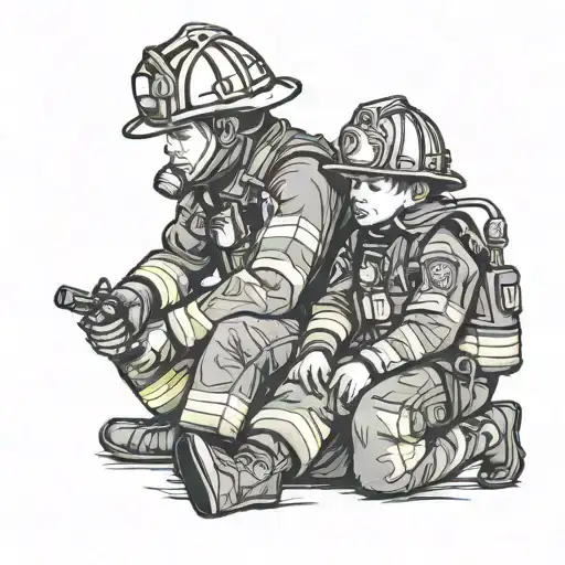 Firefighter With Son Sitting