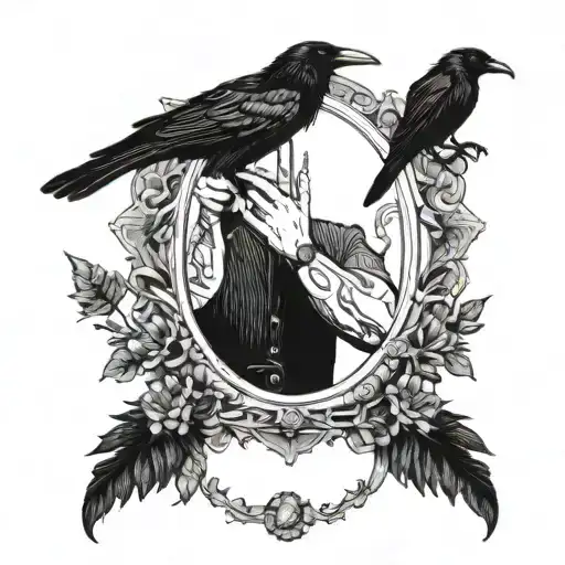 The Man Looking In The Mirror And The Crow