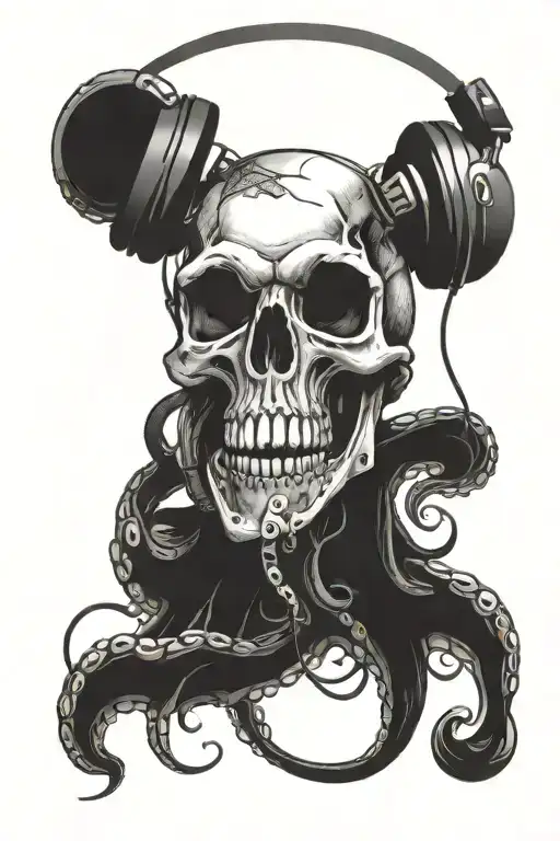 A Skull Octopus Wearing Headphones Listening To Music