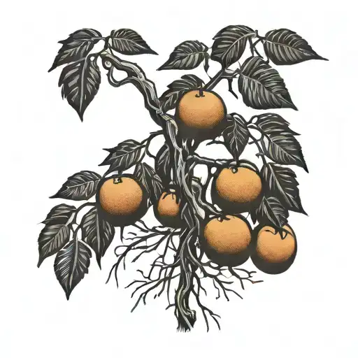 Orange Fruit Tree With Six Roots Growing