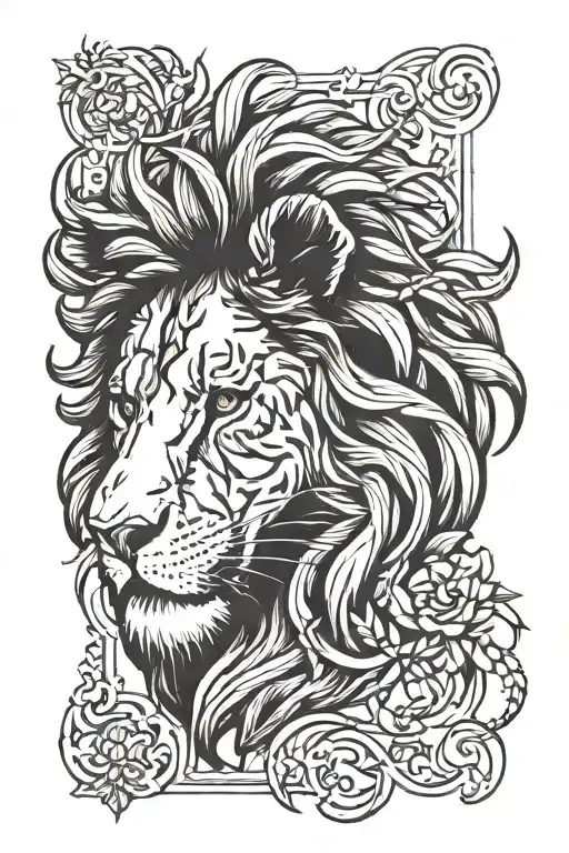 Lion Head Side View With Olive Branch
