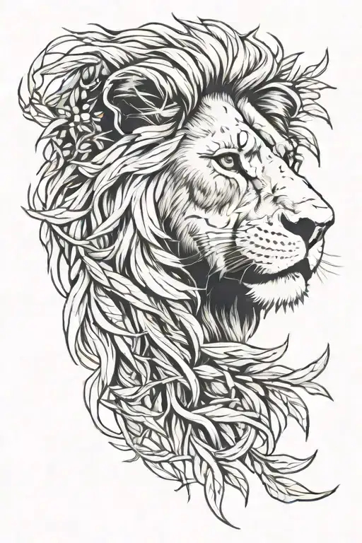 Lion Head Side View With Olive Branch