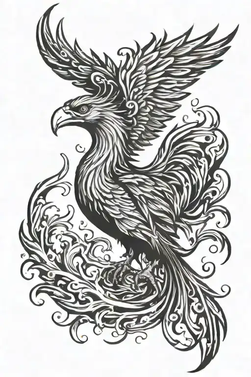 Agressive Phoenix Rising From Fire Looking Upwards Right In A Minimalistic Style
