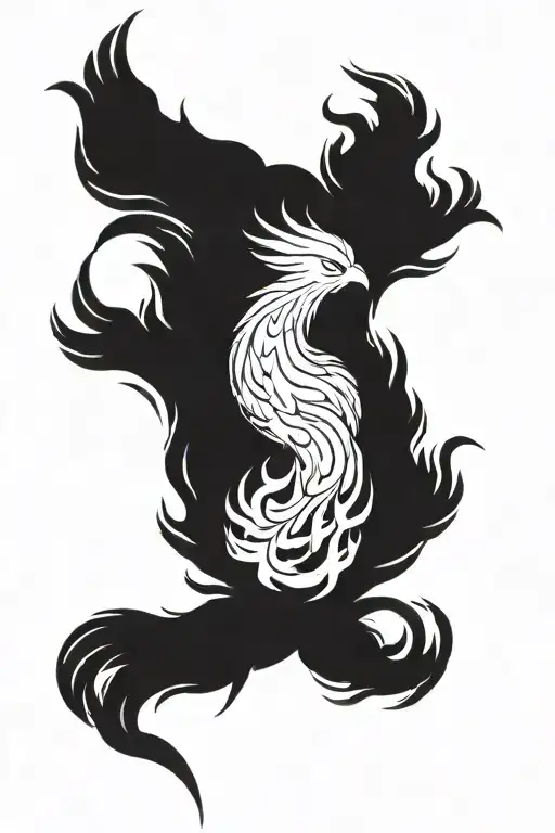 Agressive Phoenix Rising From Fire Looking Upwards Right In A Minimalistic Style