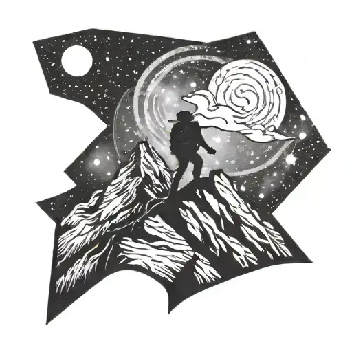 A Silhouette Of A Hiker Climbing A Mountain With A Galaxy Background