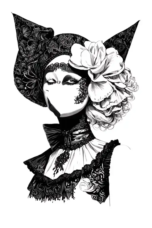 Harlequin Doll In Gothic Style And Theatrical Makeup