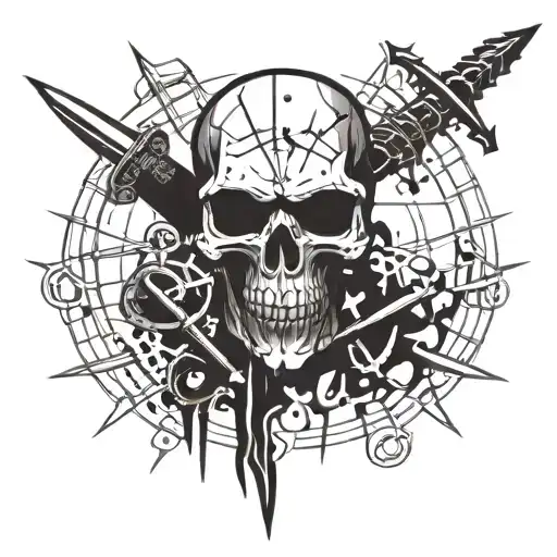 A Punk Rock Inspired Skull With Anarchy Symbols And Weapons Intertwined In The Design