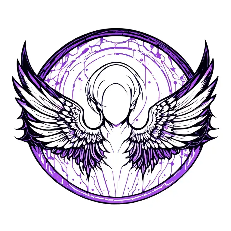 Cyber Sigilism For Upper Back Purple Color And Black Like Wings Linework