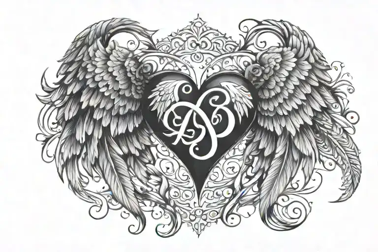 Heart Made Of Letter A And B With Angel Wings With Feathers Made Of Infinity Sign