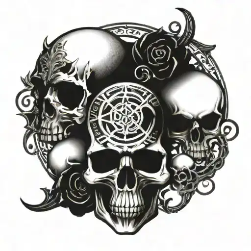 An Intricate Design Incorporating Metal Music Symbols And Skull Imagery