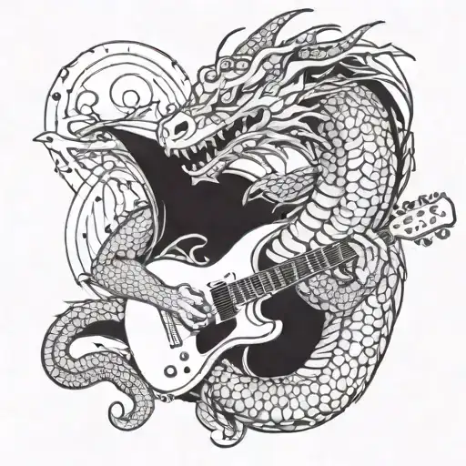 A Dragon Playing A Guitar Surrounded By Musical Notes