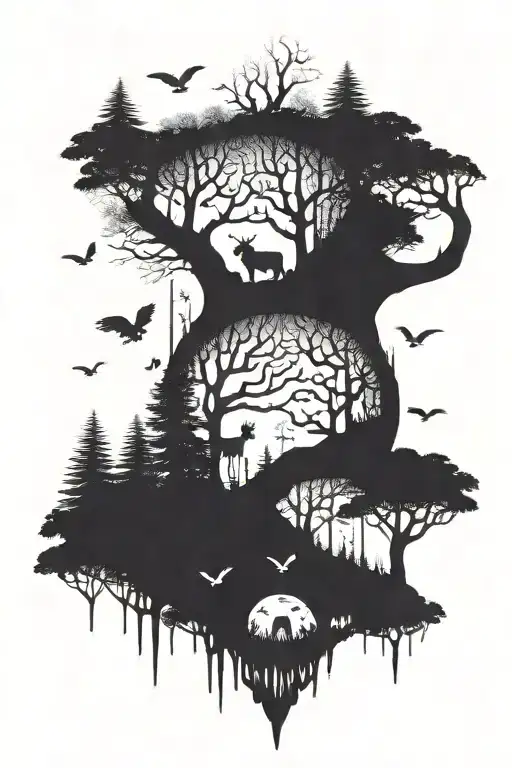 A Mystical Forest With Gaming Symbols Hidden Among The Trees And Wildlife