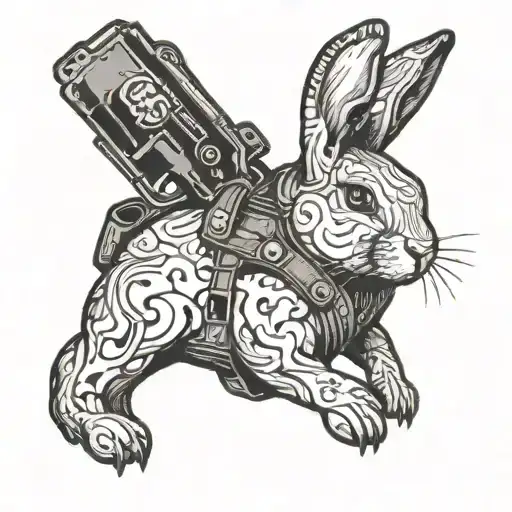 A Rabbit Wearing A Camouflage Vest With A Gun Holster