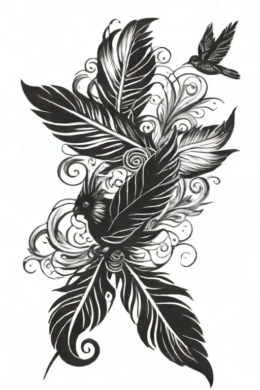 Black Feather With Flying Bird