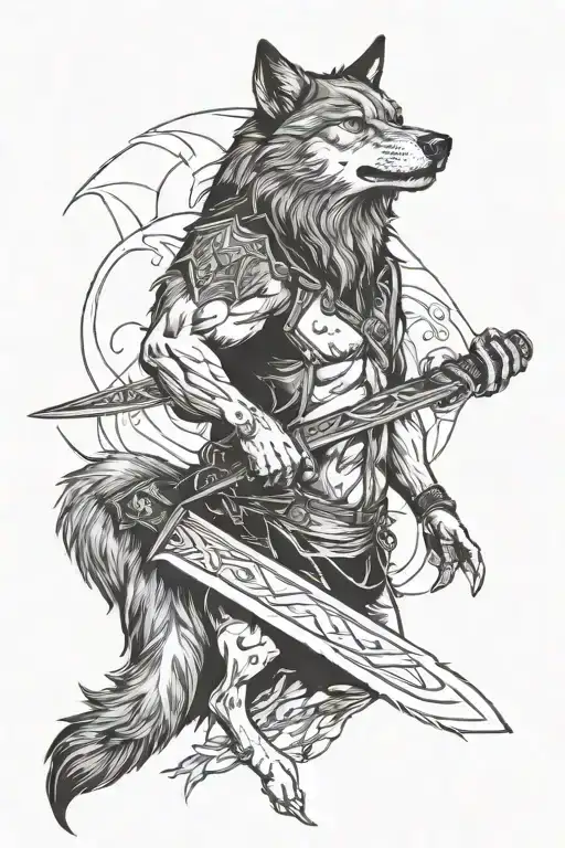 Wolf With A Huge Knife Stuck On His Back