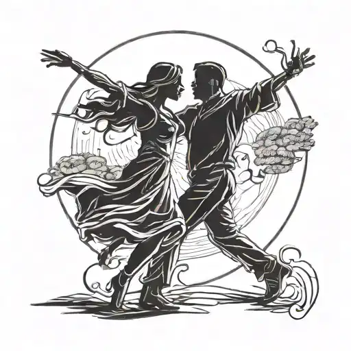 A Silhouette Tattoo Of A Father And Daughter Dancing Under The Moonlight