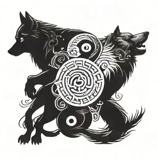 Nordic Wolves In A Yin Yang Symbol With Martial Arts Poses
