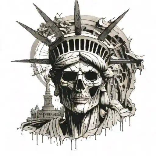 Skull Head Of The Statue Of Liberty In Conditions Of Neglect Due To The Passage Of Time